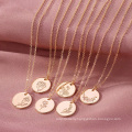 Best selling birthday flower December round coin necklace plating 14k gold stainless steel clavicle chain